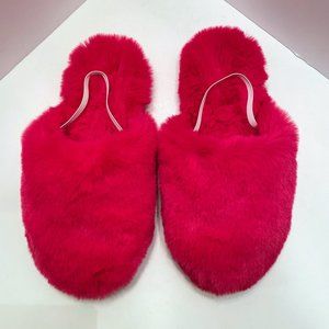 Kahlua Fluffy Printed Detail Flat Slipper In Pink Faux Fur